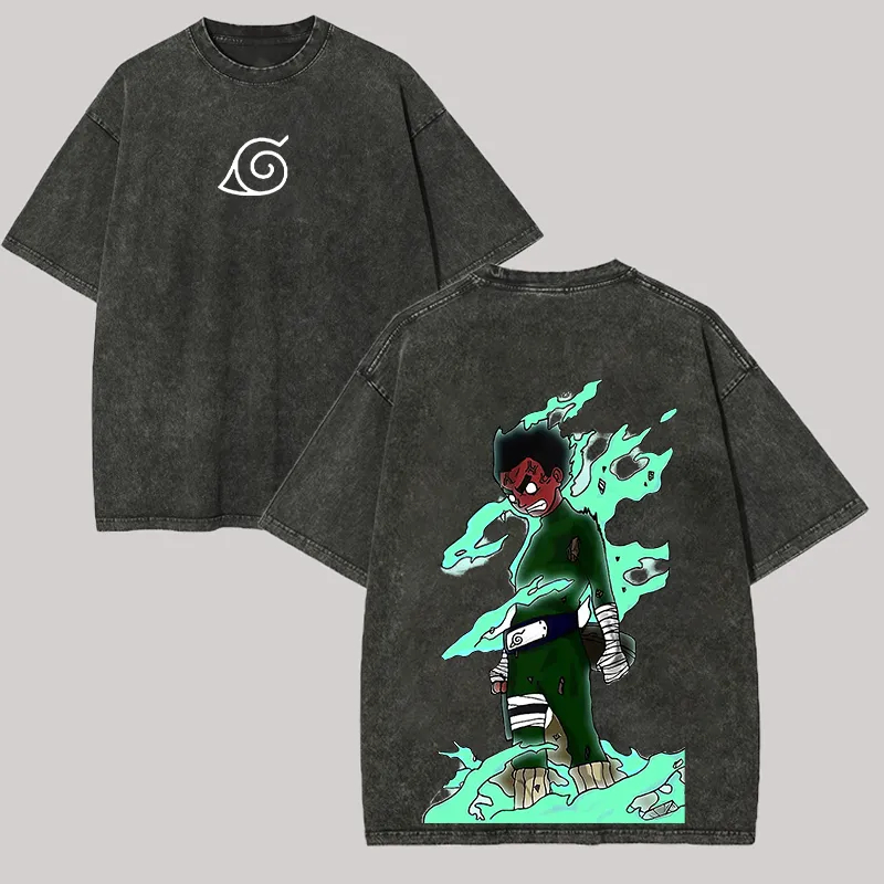 Acid Wash Vintage Graphic T Shirt - Rock Lee Eight Gates T-Shirt Naruto