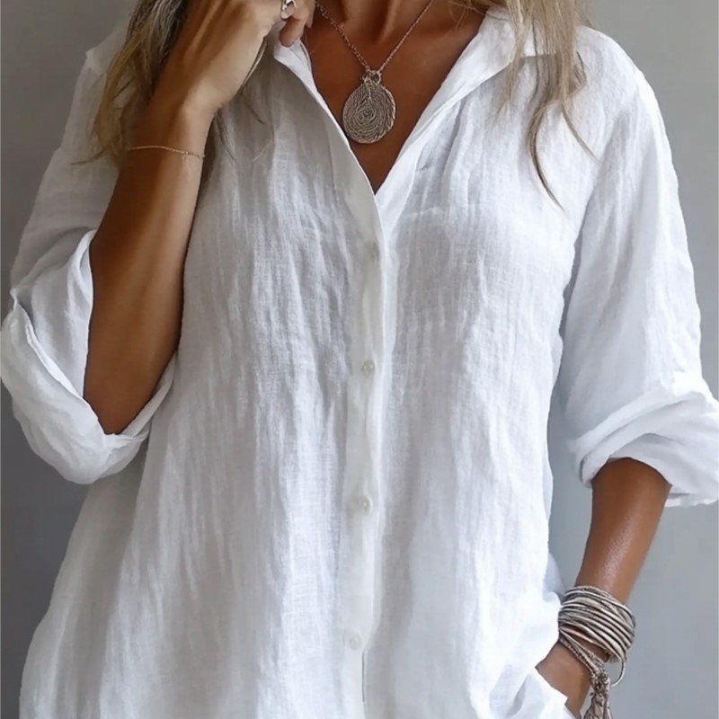 Mens Linen Shirt Long Sleeve - Einfarbig Leinen Sexy V-ausschnitt Einreiher Lange