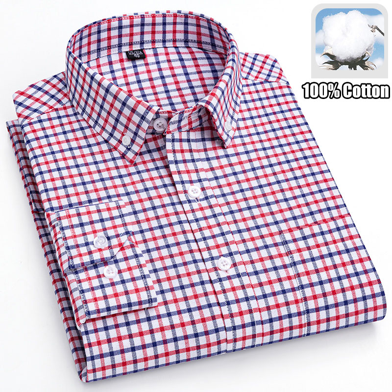 Oxford Cotton Casual Shirt Business - 100% Baumwolle Atmungsaktiv Männer Oxford Langarm