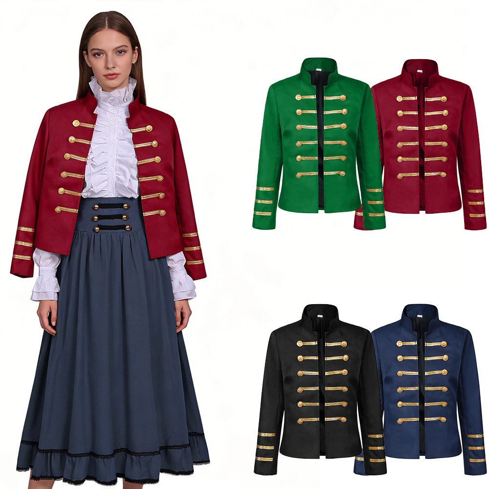 Jackets - Mittelalterlicher Hofstil, doppelreihiger Retro-Stehkragen, Damen-Militärjacke, Trommler,