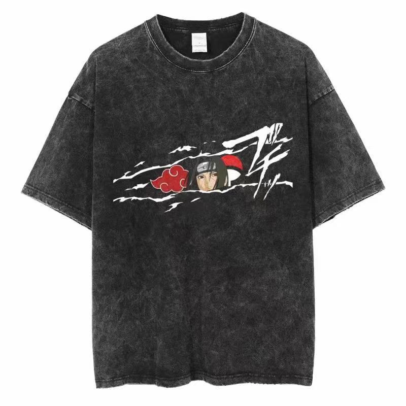 Acid Wash Vintage Graphic T Shirt - Distressed Wash T-Shirt Naruto für Männer