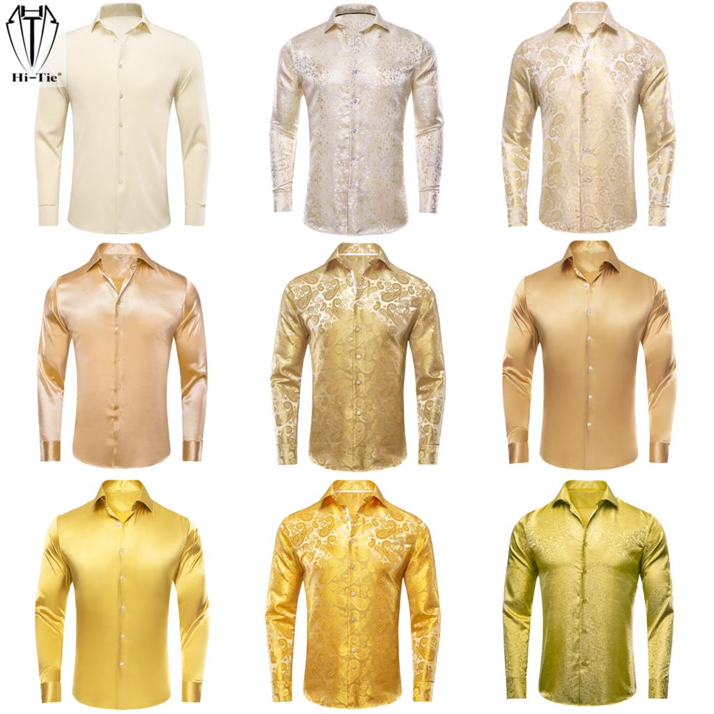 Hi-Tie Gold Beige Elfenbein Ch – Mens Satin Silk Dress Shirt Bewertung und Preis