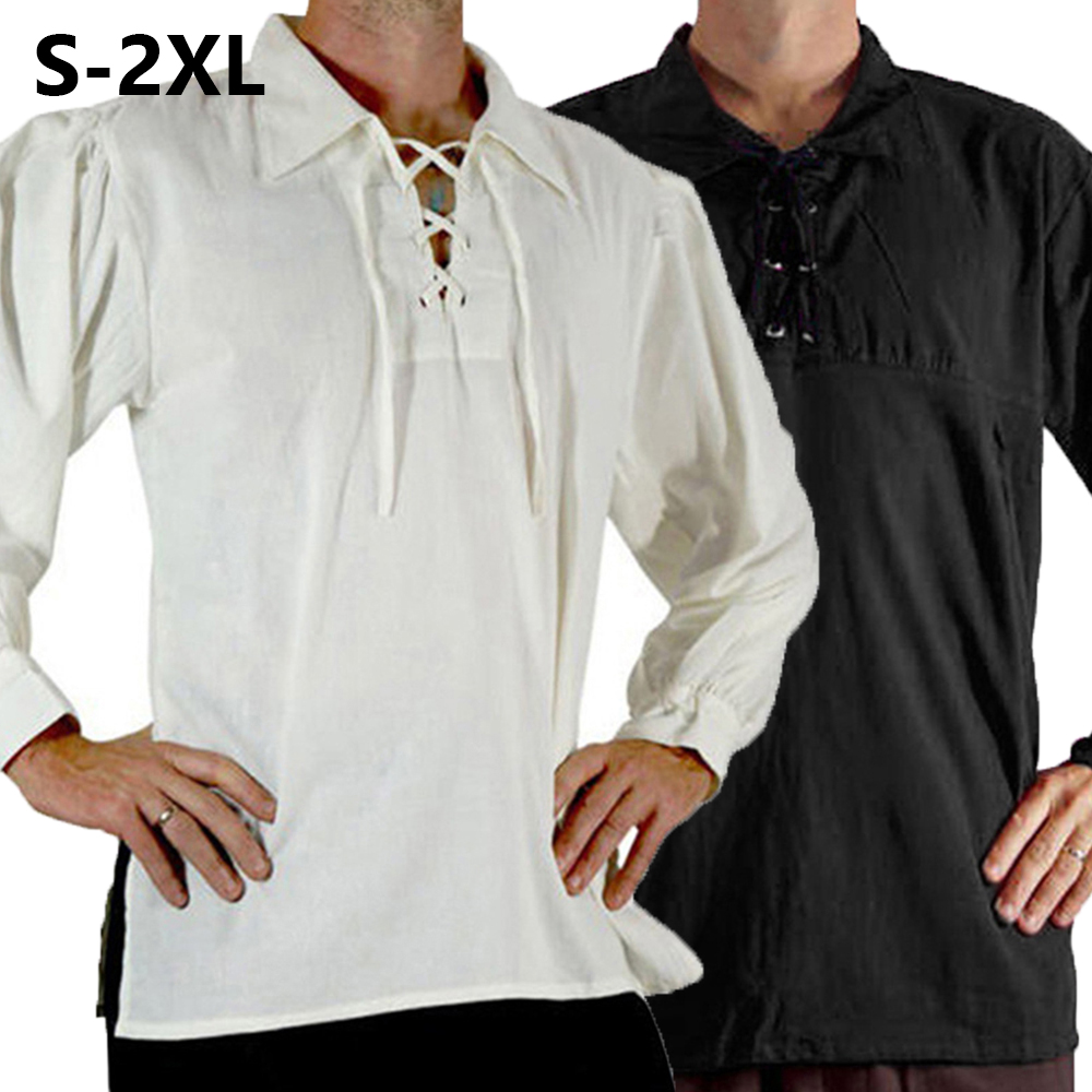 Herren Mittelalter Renaissance – Medieval Gothic Lace Up Pirate Shirt Bewertung und Preis
