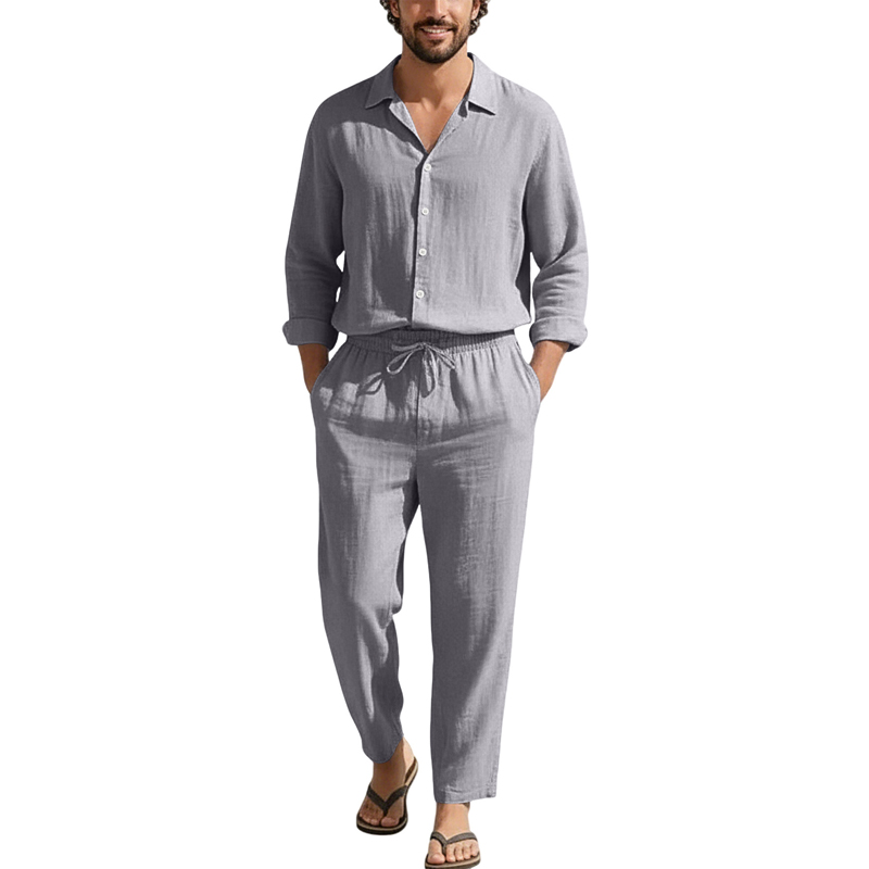 Frühling Sommer Leinen Freizei – Mens Linen Shirt Long Sleeve Bewertung und Preis