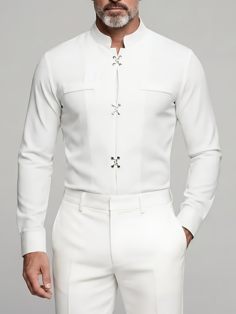 Luxuriöses Herrenhemd mit Steh – Mandarin Collar Formal Shirt Slim Fit Bewertung und Preis